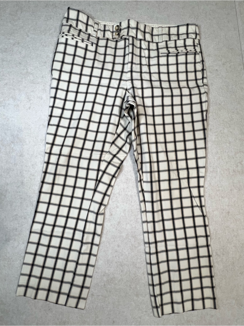 Anthropologie The Essential Slim Windowpane Plaid Pants Black White 12